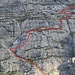 In rot meine Route durch die beiden Felsbarrieren.