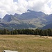 Ritorno ai prati di Alpe Mezan e vista sul gruppo della Testa Grigia. 