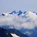 Aussicht vom Mont Vélan (3722m) im Zoom auf die vier höchsten Schweizer Gipfel: Dufourspitze (4633,9m), Nordend (4609m), Zumsteinspitze (4563m) und Signalkuppe / Punta Gnifetti (4554,0m).