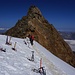 Am Ende des Firngrats angelangt, Einstieg zur leichten Kletterei