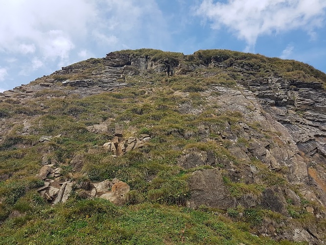 Mit Gras durchsetzter, gut begehbarer Felsriegel am... [hikr.org]