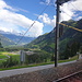 Auf der Lötschberg-Bergstrecke in Richtung Kandersteg unterwegs. Auf dem Bild die Sicht nach Frutigen.