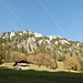 vorzügliche Nachmittagsimpression mit der Alp oberhalb von P. 1345;
dahinter die Felswände zur Puntelgable ...