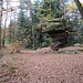 Auf dem Höhenrücken der Hohen Derst steht dieser kleine Felsentisch. Davon gibt es im Pfälzerwald allerdings auch wesentlich größere, der größte und bekannteste ist der Teufelstisch bei Hinterweidenthal.