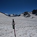 Den Gletscher Grand Désert überquere ich in gerader Linie vom Petit Mont Calme Westgrat Richtung Col de Cleuson (vorbei am Felsen auf dem Gletscher).