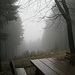 An dieser Aussichtsstelle mit Picknickplatz hätte man eine schöne Aussicht gehabt. Wenn denn der Nebel nicht so dicht wäre.