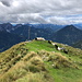 Freiberg / Setiče - Während wir uns etwas abseits vom Gipfelkreuz aufhalten, fallen die Schafe tatsächlich gleich über unseren abgestellten Rucksack her und verschwinden mit dem Proviantbeutel.