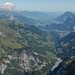 Taminatal mit Mapraggsee im Vordergrund; von links nach rechts: der Gonzen - Alpstein - Rheintal - Fläscher Berg - Luziensteig - Falknis; Drei Schwestern im Hintergrund