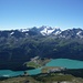 Sensationelle Aussicht zur Bernina-Gruppe. Unten Silvaplana und Surlej.