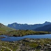 Schönes Panorama mit dem See südlich der Schwarzseen. Links im Bild sind klein unsere Zelte zu "erkennen".