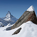 Matterhorn (4478m) und der Tobleroneberg :-)  Von der südlichen Findelgletscher Moräne über Triftji (2577m).