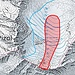 Felssturz vom Okt. 2020 und von der Kantonspolizei empfohlene, alternative Ski-Aufstiegsroute (Copyright: Kantonspolizei St. Gallen und Swisstopo)