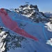 Felssturz vom Okt. 2020 und von der Kantonspolizei St. Gallen empfohlene alternative Ski-Aufstiegsroute (Copyright: Kantonspolizei St. Gallen)