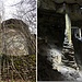 Turm der Burgruine und Erdmannshöhle (Das Foto der Erdmannshöhle wurde mir von der Gemeinde Hasel zur Verfügung gestellt. Die Erdmannshöhlen sind im Jahr 2021 wegen Corona geschlossen.