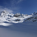 Berauschter Blick vom Glacier de Zinal zurück: von rechts Pointe de Zinal, Col Durand, Mont Durand, Arbenjoch, Ober Gabelhorn und Wellenkuppe
