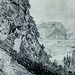 Alte Schollbergstrasse mit dem verzweigten Alpenrhein vor dem Ellhorn. Der Holländer Künstler Jan Hackaert erstellte diese detaillierte Federzeichnung im Rahmen einer Schweizerreise im Jahre 1655. Wegen dem wilden Alpenrhein, der damals noch an die Felswand der Hohwand prallte, musste diese erste linksrheinische Strasse von 1492 über der Talebene geführt werden.  