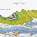 Schichtfolge am Sichelchamm (Photogrammetrische Aufnahme von Robert Helbling, 1938). Der Gipfelbereich des Sichelchamms und der ganzen Alvierkette besteht aus Kieselkalk (olivgrün).