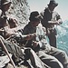 Kletterpioniere mit "steinschlagsicheren" Papphüten an den Churfirsten im Look der 60-er Jahre. Die Fabrikantentocher Gaby Steiger, der Flumser Hansi Frommenwiler und Bergführer Geni Steiger aus Walenstadt (v.l.n.r; Foto: Max Eiselin, Quelle: Churfirsten - über die sieben Berge, Hrsg. von Emil Zopfi, 2006, AS-Verlag)