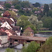 Blick auf die Holzbrücke, welche Gailingen mit Diessenhofen in der Schweiz verbindet.