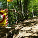 bei P 1130, der WEg zur Alpe Bolla ist gesperrt, im Hintergrund weitere Absperrbänder