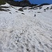 Afdaling over sneeuw vanaf Klosterpass in Ober-Silvretta