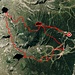Il Giro dei 5 Laghi visto da Google Maps, ben visibile i 5 laghi, compreso il piccolo Lago Nero, non è visibile il Lago Gelato non fatto. Il primo lago raggiungo, il Lago Nambino, lo abbiamo girato intorno in toto.