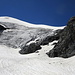 Der Hängegletscher.<br />Ich stieg hinter dem Felsmocken nach rechts haltend auf.