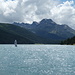 am "Strand" vom Silvaplanersee mit Sicht auf den Piz da la Margna