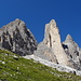 Sotto i versanti sud delle Cime di Lavaredo: Grande, Piccola, Frida e Piccolissima.