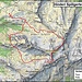 Karte von unserer Kletter-Rundtour vom Parkplatz Fromatt über die Hinderi Spillgerte (2475,8m).