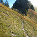 Abstieg vom Pfrondhorn. Schattseitig einige Meter vereister Steig