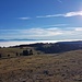 Braune Juraweiden und ein grosses Nebelmeer zeigen sich beim Aussichtspunkt bei Le Soliat