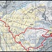 Mein südseitiger Aufstiegoute auf den Piz Lagalb (2959,0m) und die flinke Abfahrt habe ich auf der Karte rot eingezeichnet.