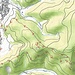 Karte mit der eingezeichneten Route (Kartengrundlage: opentopomap.org). Ich habe einige bei opentopomap fehlende Wege mit rot zusätzlich eingezeichnet (was aber beim Einscannen fast wieder schwarz geworden ist). Sehr gut sind hier auch die Luftbilder von Google Maps, da kann man die Felsen und die Blockfelder gut erkennen, und im Overlay sind auch viel mehr Wege eingezeichnet als bei opentopomap.