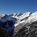 Auch an schneearmen Wintertagen lohnt die Hüttenspitze. Blick vom Gipfel ins Halltal (Silvester 2021/22). 