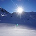 Bei P. 2548 soltten sich Skirouten teilen, links zum Piz Davo Lais, rechts zur Breiten Krone. Der Wind hatte heute die Spuren verblasen.