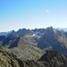 Zentrale Allgäuer Gipfel: Trettachspitze (links dahinter Hochvogel), Mädelegabel, Hochfrottspitze, rechts das Hohe Licht