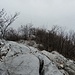 il roccioso sentiero Silvia nel bianco della nebbia