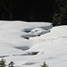Wasserführende Gräben reissen Rinnen in die Schneedecke