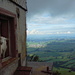Blick vom Gipfel ins und auf Appenzell - und auf eine neugierige Ziege, der es draussen wohl zu nass war...