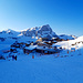 Das Skiresort Melchsee Frutt im letzten Abendlicht. Beliebt bei Familien und vielleicht auch ein klein wenig mondän? Die Temperaturen in der langen, schattigen Talabfahrt waren eisig kalt...