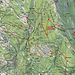 La cartina con il percorso. 
Evidenziato in giallo un tratto di sentiero nuovo e largo ma non indicato sulla mappa svizzera.
Collega i due sentieri alto e basso per Cascine con la Bassa dei Cantoi e con Tenciaréu