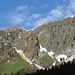 Die ungefähre Route von Sulzboden photographiert. Der schwierige Teil ist vom Ende des Schneefeldes bis zur oberen Baumgruppe auf der Rippe (170 Hm, T5+)