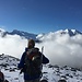 Blick nach Süden: Wolken über dem Talschluss, darüber der Hauptkamm mit dem Übergang nach Südtirol. Von links großer Greiner, großer Möseler, Hochfeiler, Hochferner