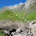 Altschnee vor dem Grat wo der Bergweg hoch zieht. Bildmitte unten wandert mir Faxe davon.