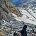 Blick zurück im Aufstiegsband nach der Schlüsselstelle