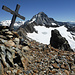 Ankunft auf der Hogleifa: über Joligletscher und Wilerhorn das Bietschhorn, hinter dem Gipfelkreuz von rechts u.a. Fiescherhörner, Äbeni Flue, Mittaghorn und Jungfrau