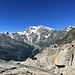 Monte Moro Pass mit Blick zur Monterosa, zum Rifugio CAI und der Seilbahn