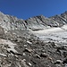Aufstieg im Geröll neben dem Glacier du Tseudet zum Arête de la Gouille