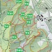Karte des Pfädli-Netzwerks am Uetliberg, und meiner Tour in grün (Klick für Zoom) sowie den Schwierigkeiten für die einzelnen Abschnitte. Das Pfädli-Netz wurde von Stijn Vermeeren kartografiert, Quelle: [https://stijnvermeeren.be/uetliberg]